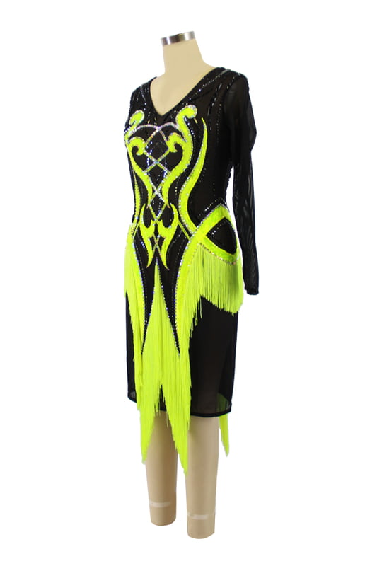 Captivating Black Rhythm Dress with Radiant Yellow Accents Captivating Black Rhythm Dress with Radiant Yellow Accents