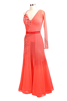 One-shoulder Florescent Red Smooth Dress