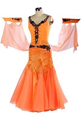 Bright Orange w/ Black Floral Appliques